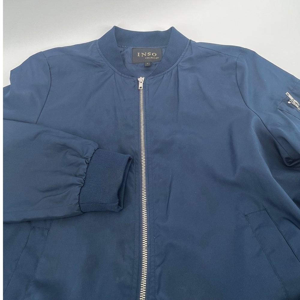 Inso Collection Navy Blue Full Zip Bomber Jacket Women Large Utility Pocket